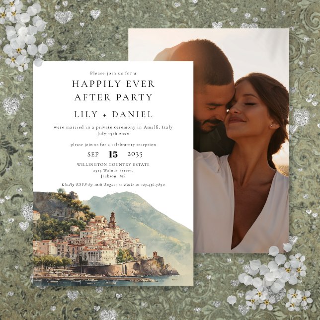 Livet Efter Bröllopet i Amalfi Bröllopsfoto Inbjudningar (Happily Ever After Amalfi Wedding Photo Invitation)
