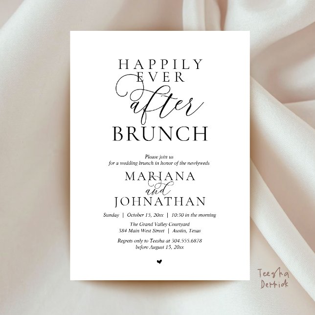 Livet Efter Bröllopslunch, Modern Elegant Bröllop Inbjudningar (Happily Ever After Brunch, Modern Elegant Wedding Farewell Invitation card in Black and White)