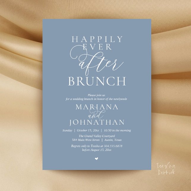Livet Efter Bröllopslunch, Modern Elegant Bröllop Inbjudningar (Happily Ever After Brunch, Modern Elegant Wedding Farewell Invitation card in Dusty Blue)