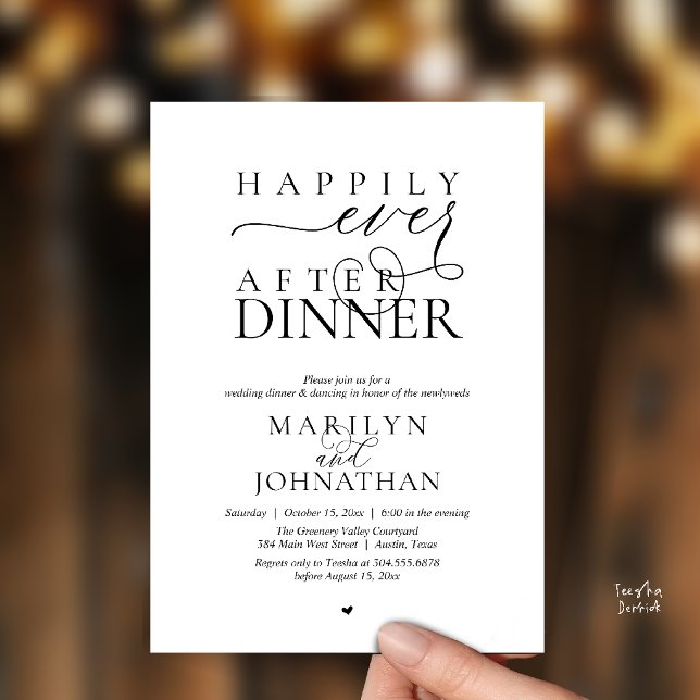 Livet Efter Bröllopsmiddagen Modern Bröllopsmottag Inbjudningar (Happily Ever After Dinner Modern Wedding Reception Invitation card in black and white)
