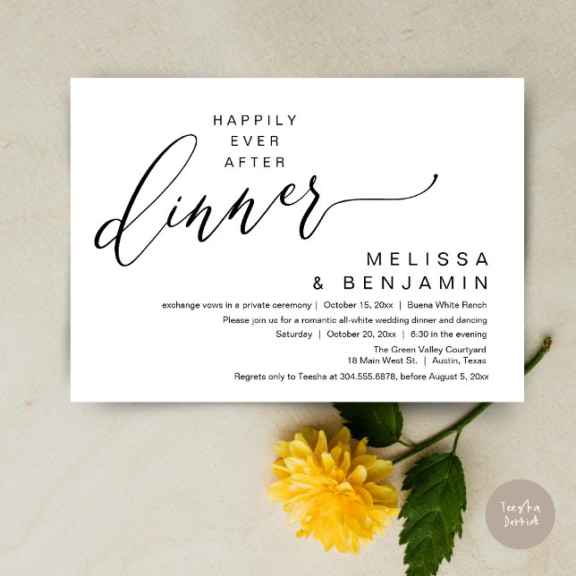 Livet Efter Bröllopsmiddagen Romantisk Fest Inbjudningar (Happily Ever After Dinner Modern Romantic Wedding Romantic Party Invitation Card Black White)