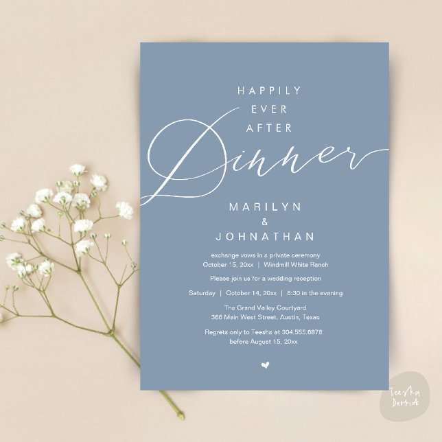 Livet Efter Bröllopsmottagning Blå Inbjudningar (Dusty Blue Happily Ever After Dinner Wedding Reception Invitation Card )