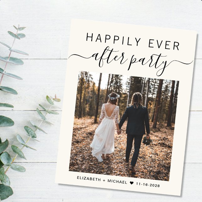 Livet Efter Bröllopsreception QR-kod Foto Meddelande Vykort (An chic Happily Ever After Party postcard invitation for your wedding celebration)