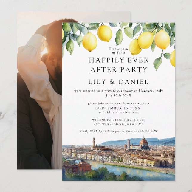 Livet Efter Lemons Florence Foto Bröllop Inbjudningar (Fram/baksida)