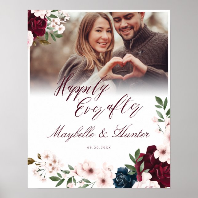 Livet Efter Lycka Burgundy Navy Blommig Foto Poster (Framsidan)
