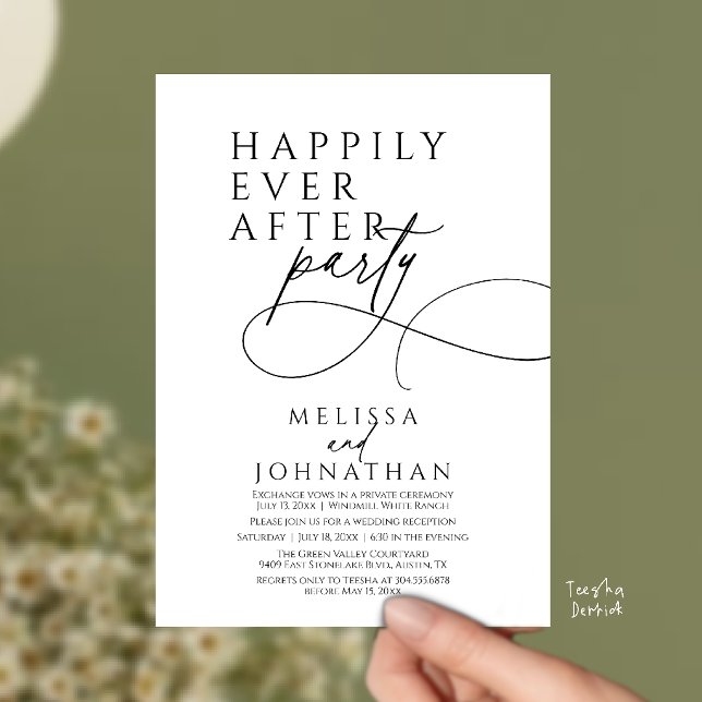 Livet Efter Lyckligt Modern Elegant Bröllopsfest Inbjudningar (Happily Ever After Modern Elegant Wedding Reception Party Invitation Card in Black and white)