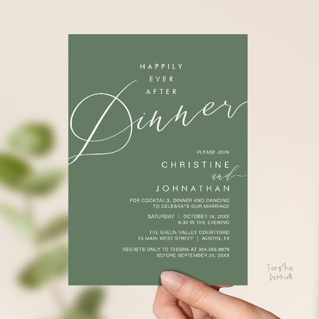 Livet Efter Middagsbröllopsfesten Inbjudningar (Happily Ever After Dinner Wedding Reception Dinner Invitation Card in Sage Green)