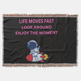 Livet Går Fort Astronaut Raket Svart Kastfilt Filt