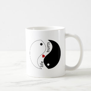 Livet gör ont, hjärta och yin-yang-symbol, Livscit Kaffemugg