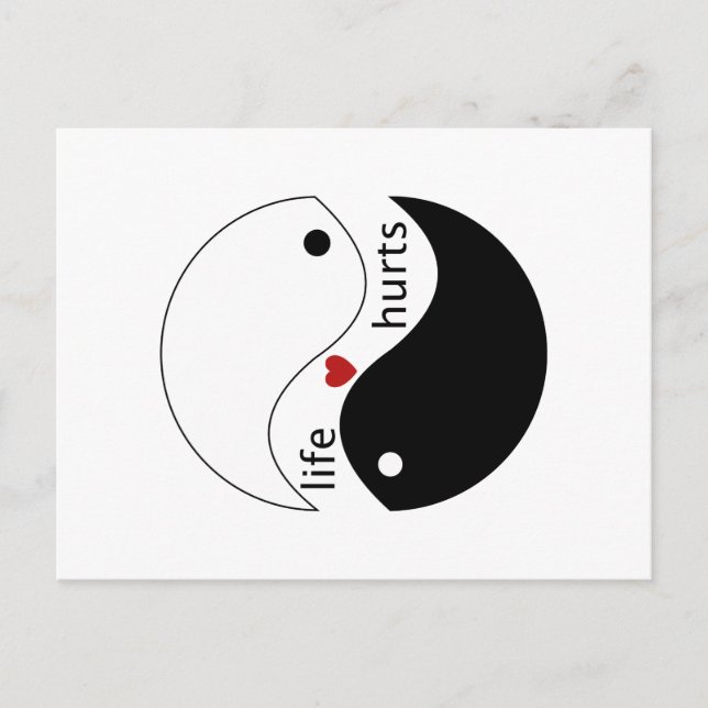 Livet gör ont, hjärta, yin-yang Kärlek För Sam Vykort (Framsida)