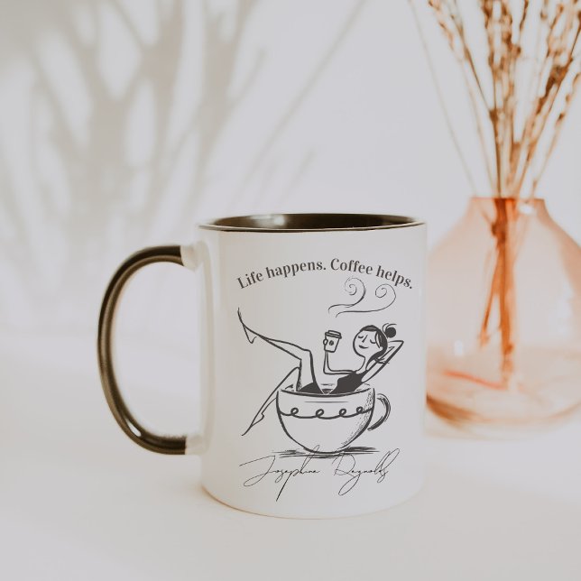 Livet Händer. Kaffe Hjälper. Minimalistisk Monogra Mugg (Skapare uppladdad)