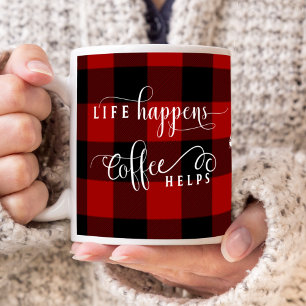 Livet Händer Kaffe Hjälper, Plaid, Central Monogra Kaffemugg