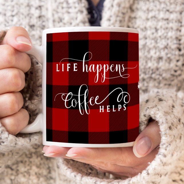 Livet Händer Kaffe Hjälper, Plaid, Central Monogra Kaffemugg (Skapare uppladdad)