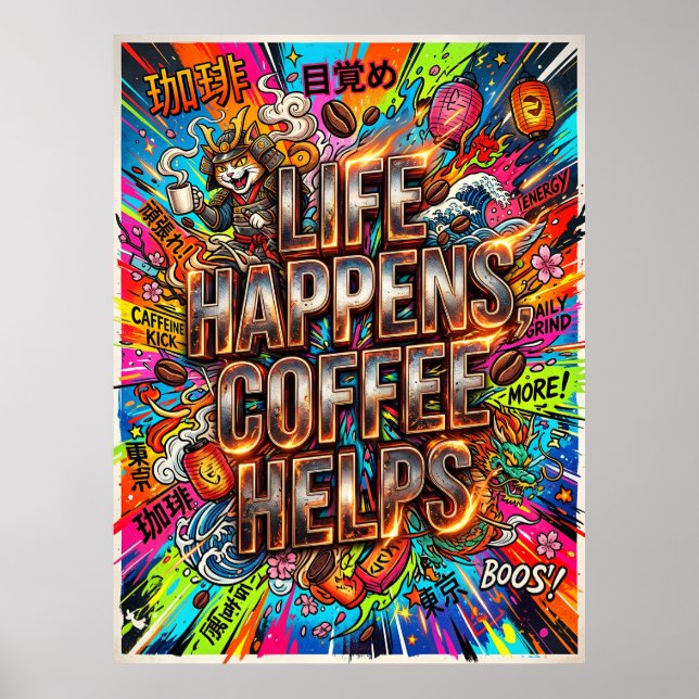 livet händer kaffe hjälper poster (Framsidan)