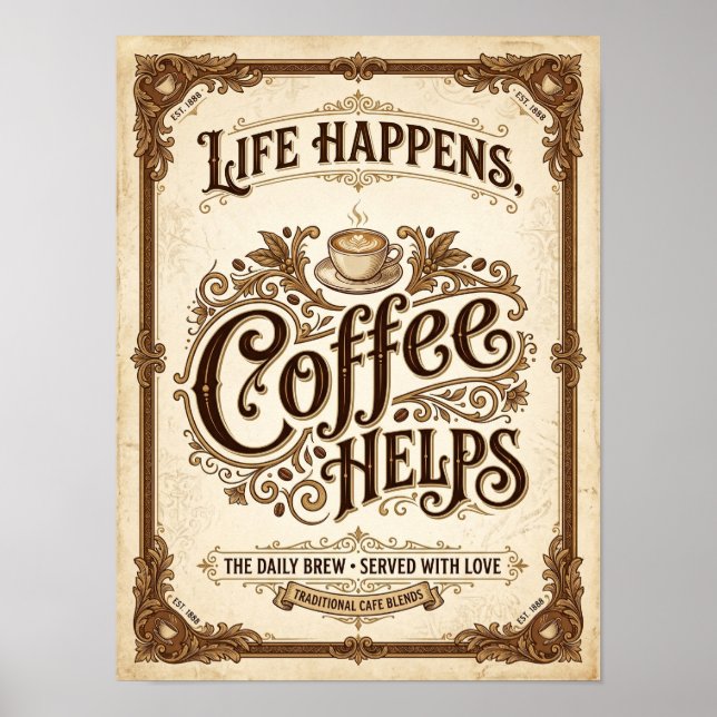 livet händer kaffe hjälper poster (Framsidan)
