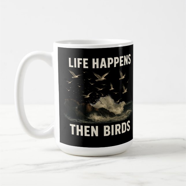 Livet händer sedan fåglarnas ädla Fiskmås-citattyp Kaffemugg (Vänster)