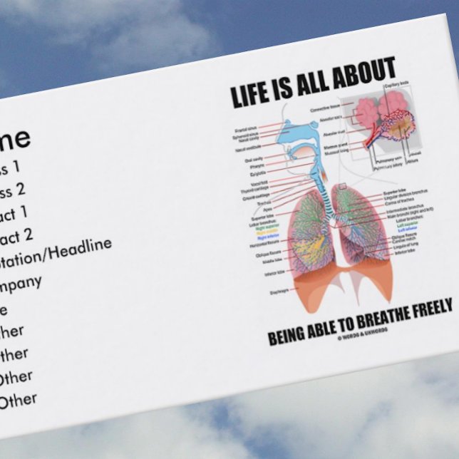 Livet handlar bara om att kunna leva fritt visitkort (Business card featuring respiratory system & life saying for anyone in the respiratory field)