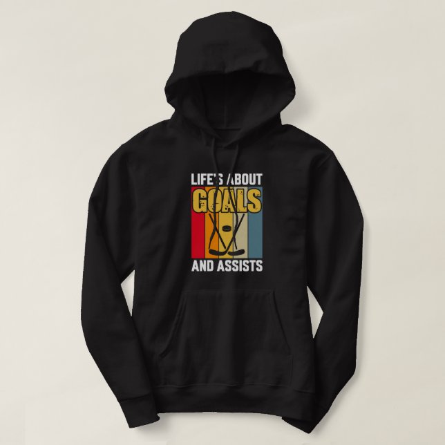 Livet handlar om mål och assisterar Hockey Hoodie (Design framsida)