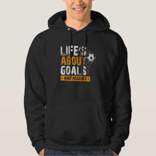 Livet handlar om mål och hjälper fotbollsspelaren hoodie