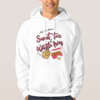 Livet handlar om sött te och våffelpommes rolig hoodie