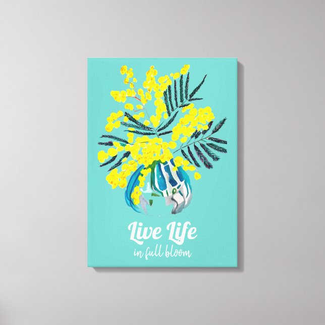 Livet i fullt-blomman Gult Wattle Mimosa-blomman Canvastryck (Framsida)