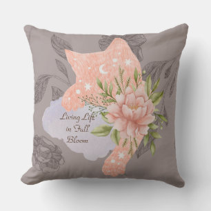 Livet i Fullt Bloom Taupe Cat Löv Pillow Kudde