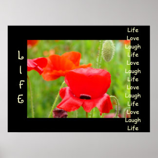 LIVET Kärlek Latter konsttryck Röda Vallmo Blommor Poster