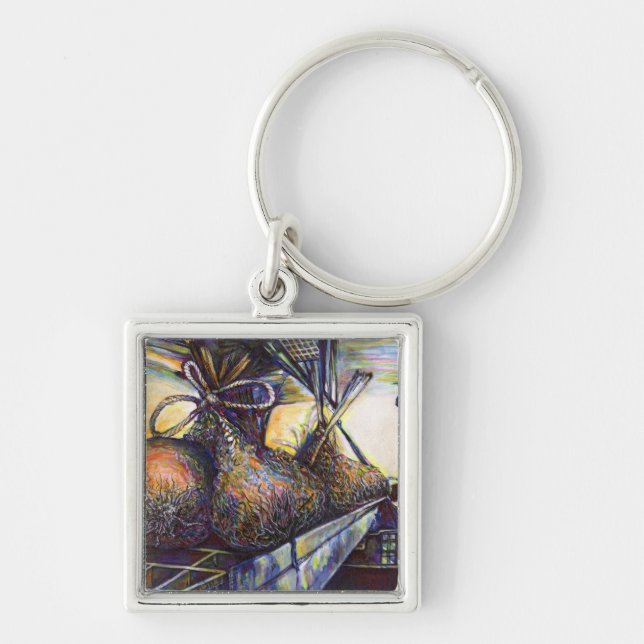 Livet kastar sin lott fyrkantig silverfärgad nyckelring (Framsidan)