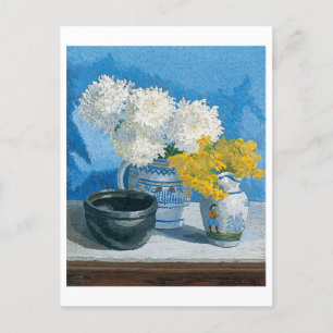 Livet målas fortfarande med vit och Gula blommor Vykort
