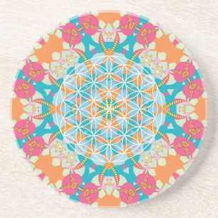 Livet Mandala Bright blomma Underlägg