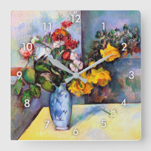 Livet med blommor i Vas, Paul Cezanne Fyrkantig Klocka