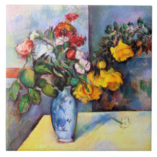 Livet med blommor i Vas, Paul Cezanne Kakelplatta