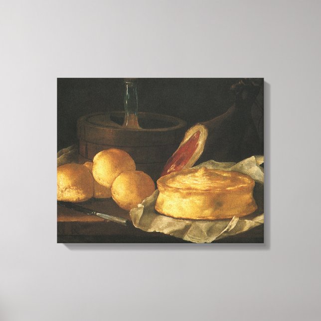 Livet med Bread Tart och Ham, Giuseppe Recco Canvastryck (Framsida)
