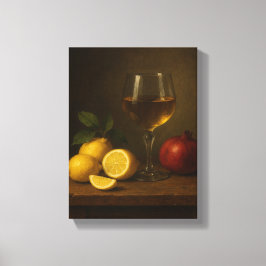 Livet med citroner, granatäpplen och glas från Vin Canvastryck
