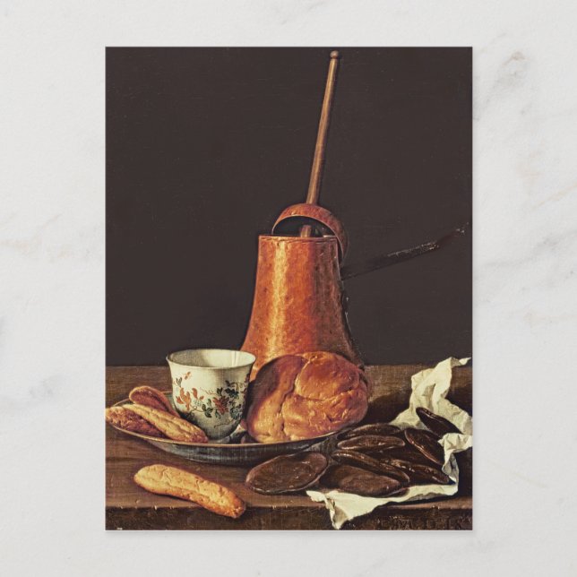 Livet med en drickschoklad-uppsättning, 1770 vykort (Framsida)