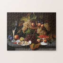 Livet med frukt-, ostron- och vin-målning pussel