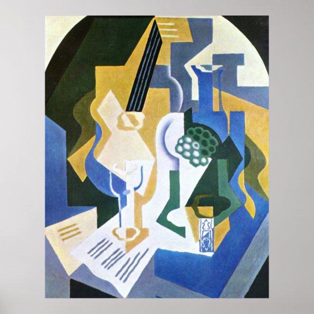 Livet med fruktskål och mandolin -Juan Gris Poster (Framsidan)