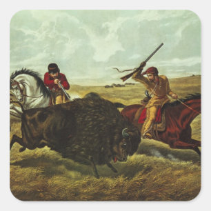Livet på Prairie - Buffalo Hunt, 1862 Fyrkantigt Klistermärke