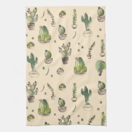 Livet Succulents Cacti Plants Mönster Kökshandduk