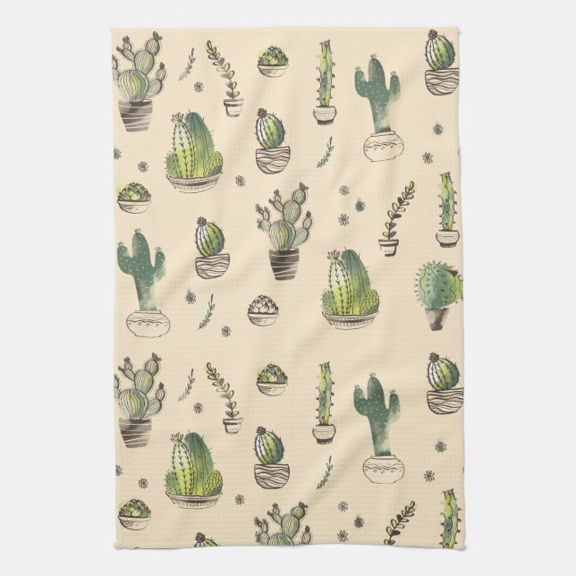 Livet Succulents Cacti Plants Mönster Kökshandduk (Vertikal)