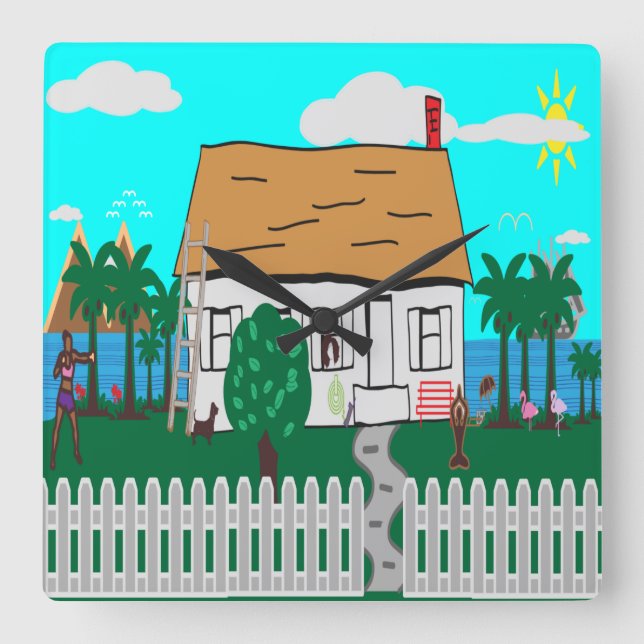 Livet vid stranden fyrkantig klocka (Framsida)