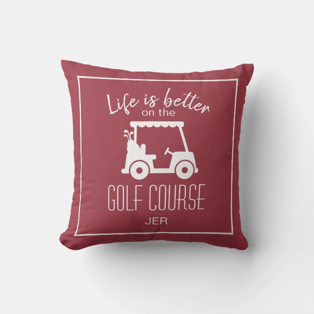 Livets är bättre Golf Cart Burgunder Monogram Golf Kudde (Framsida)