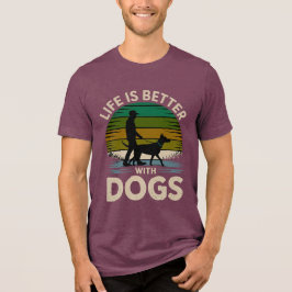 Livets är bättre med hundar Retro solnedgång T-shi T Shirt
