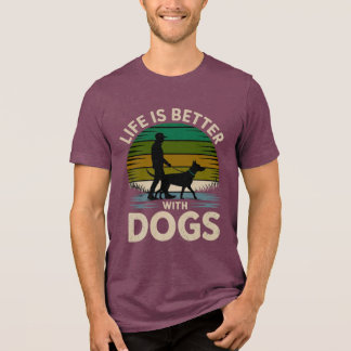 Livets är bättre med hundar Retro solnedgång T-shi T Shirt