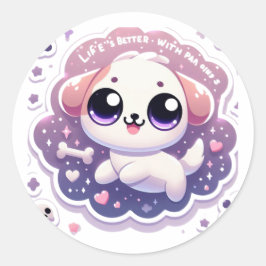Livets är bättre med Paw Kawaii Valp Konsthäfta Kl Runt Klistermärke
