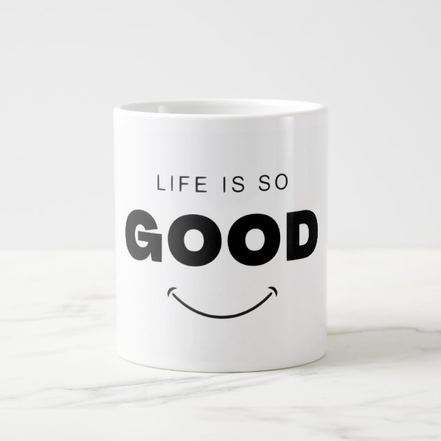 Livets är Så Gott Smiley Face Kaffemugg | Estetisk Jumbo Mugg (Framsidan)
