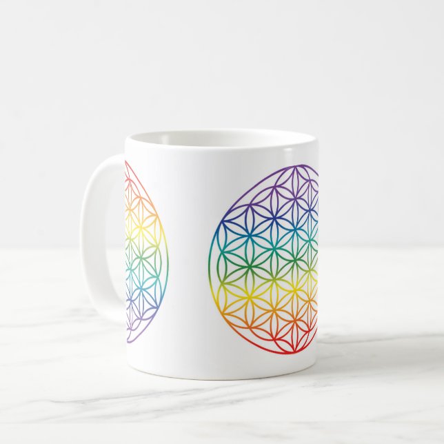 Livets blomma 7 Chakras Regnbåge Kaffemugg (Framsida vänster)