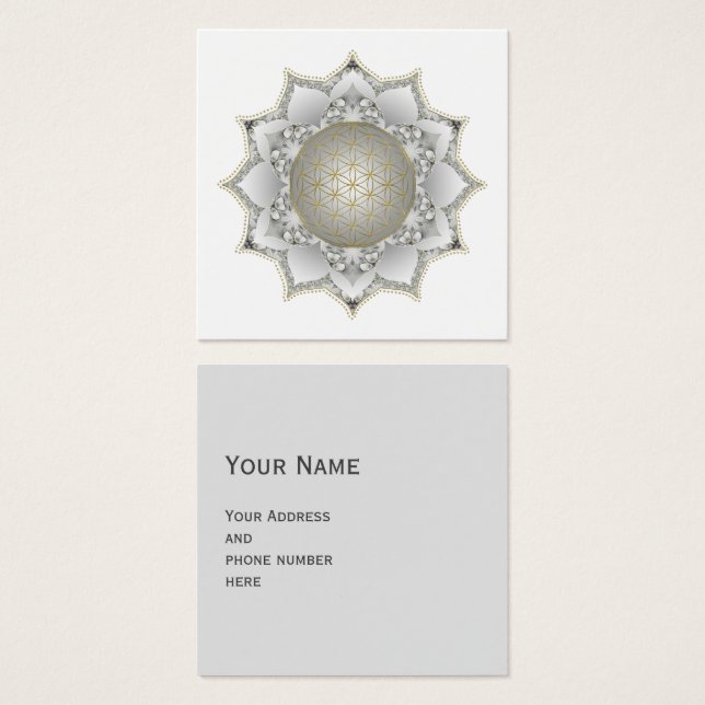 Livets blomma - Blommor Mandala 1 Fyrkantigt Visitkort (Framsida & baksida)