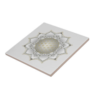 Livets blomma - Blommor Mandala 1 Kakelplatta