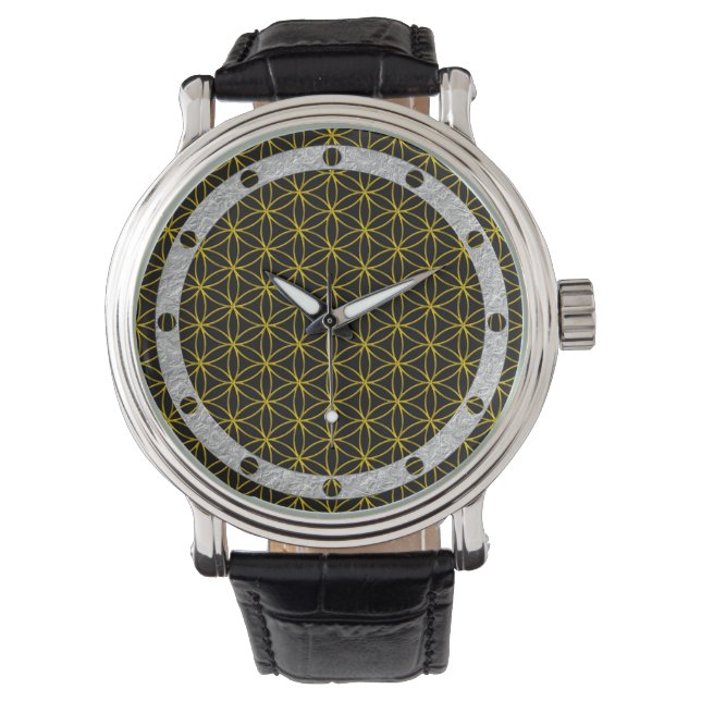 Livets blomma / Blume des Lebens - gyllene mönster Armbandsur (Framsida)
